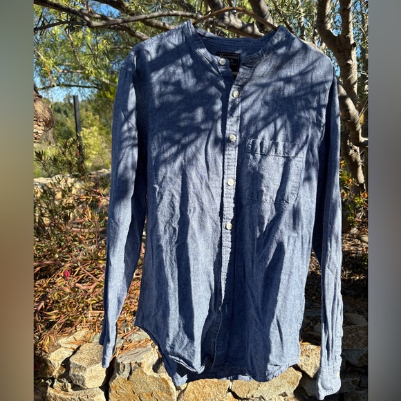 Abercrombie & Fitch Casual Linen Blend Band Collar Men’s (Unisex) Shirt - Picture 4 of 5